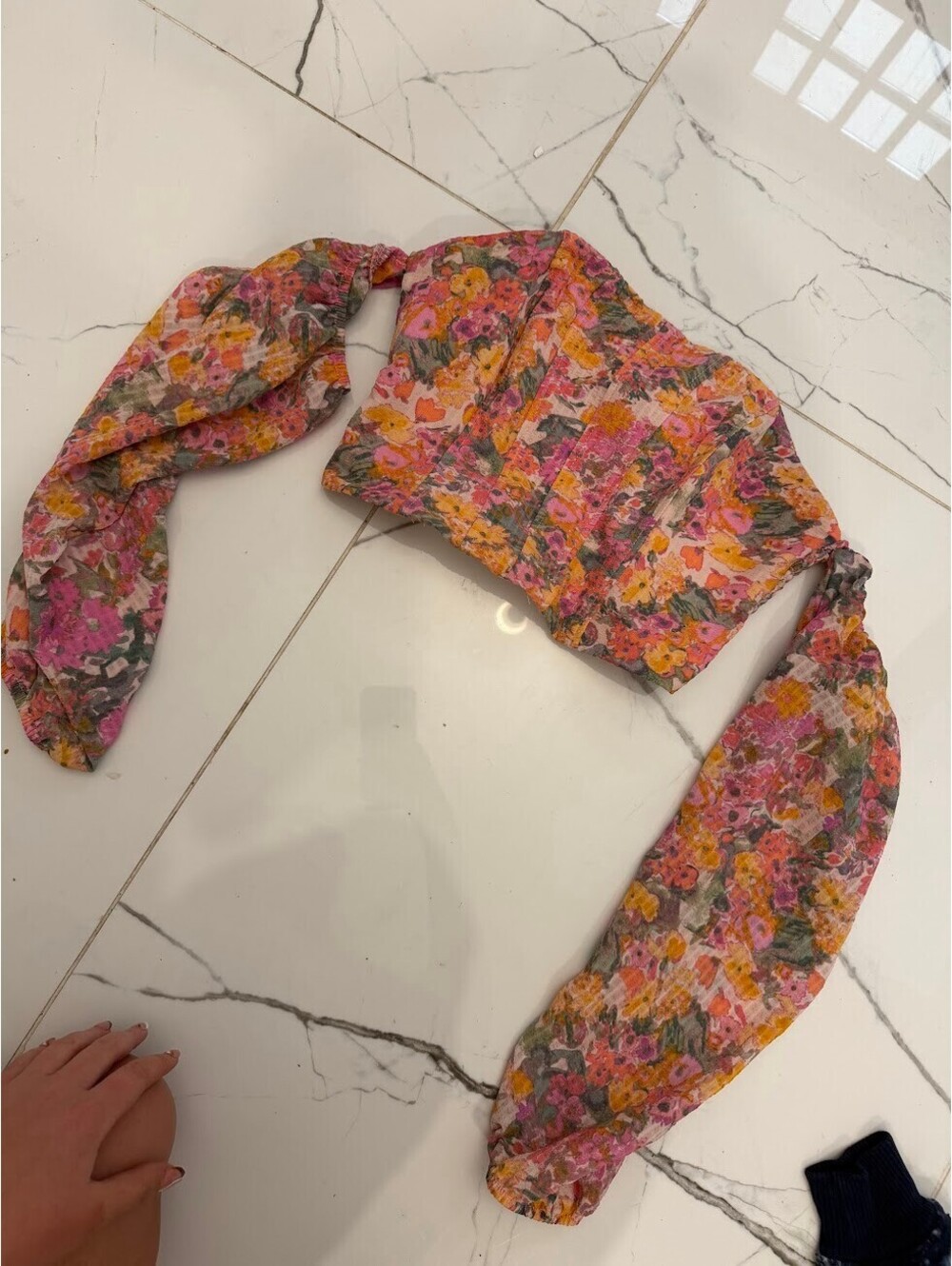 Wild Fable Floral Corset Puff Sleeve Crop Top S